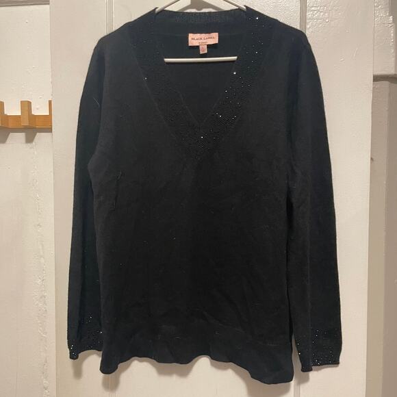 Black Label by Chicos Black 100% Cashmere Rhinestone Embellished Sweater Size L - Picture 1 of 7